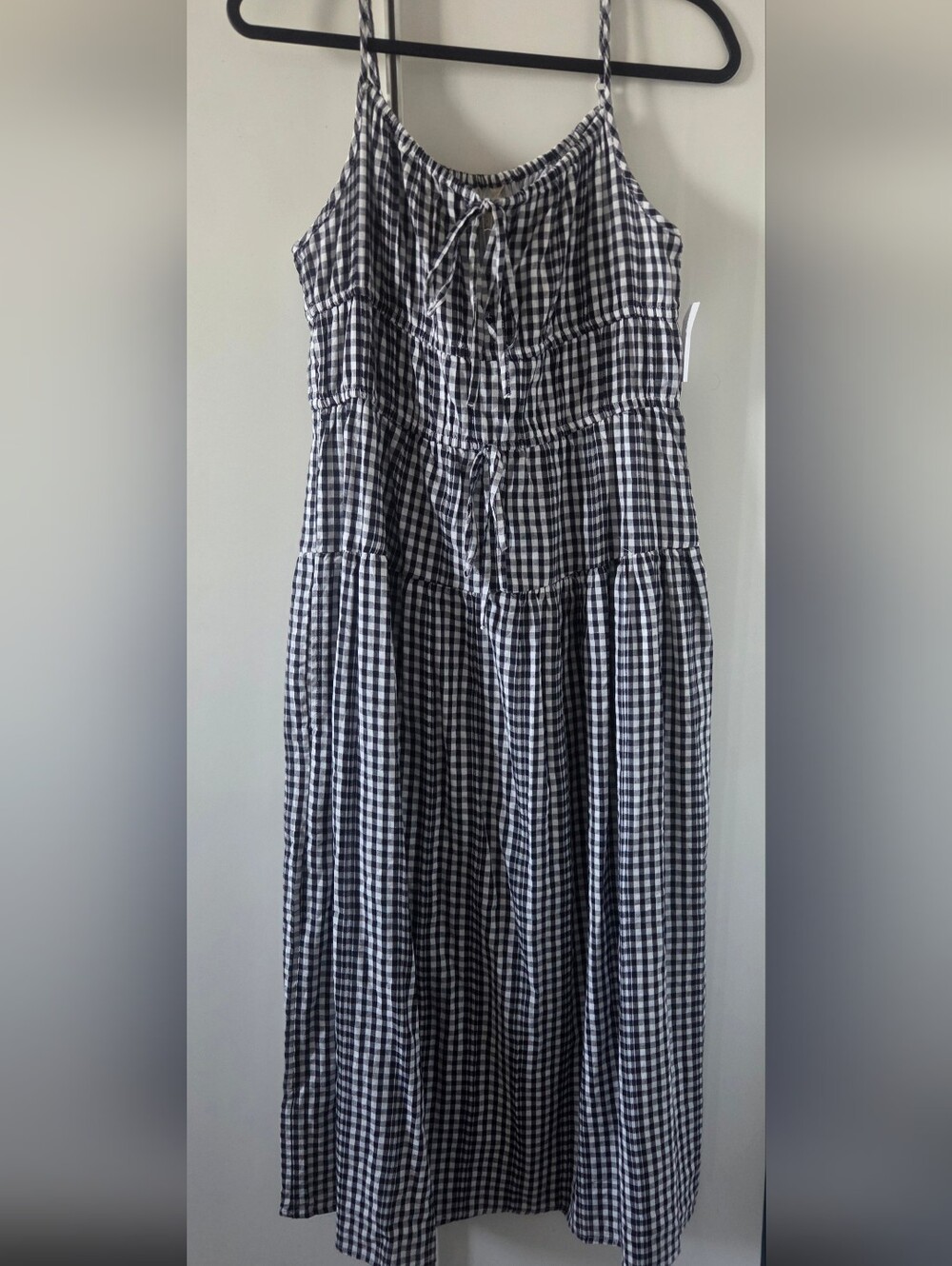 NWT Gingham Tiered Spaghetti Strap MIDI Dress - Black & White XL